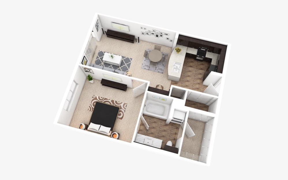 A2 - 1 bedroom floorplan layout with 1 bathroom and 690 square feet (3D)