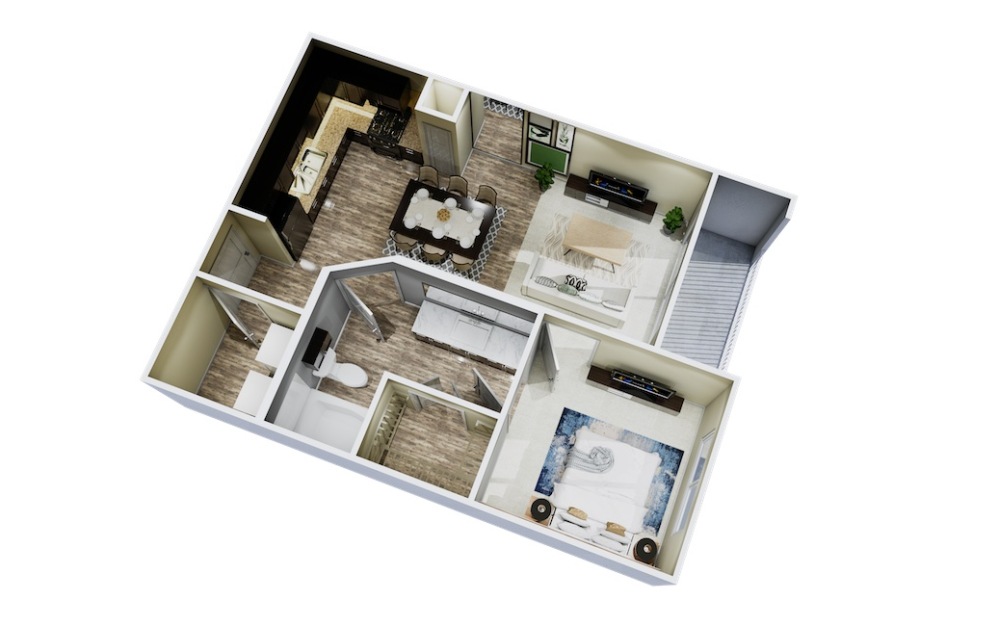 A3 - 1 bedroom floorplan layout with 1 bathroom and 700 square feet (3D)