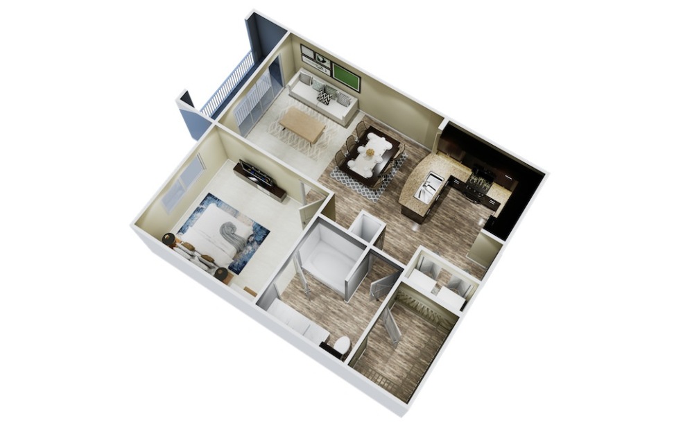 A4 Platinum - 1 bedroom floorplan layout with 1 bathroom and 780 square feet (3D)