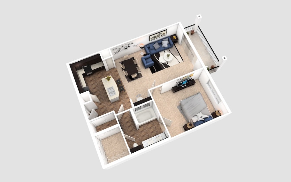 A6 - 1 bedroom floorplan layout with 1 bathroom and 900 square feet (3D)